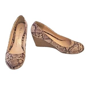 CL by Laundry Nima Wedge Slip On Slide Heel Snakeskin Print Stacked Wedge Heels